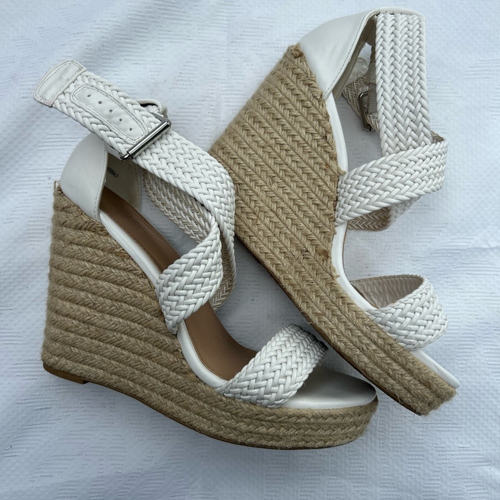 Charlotte Russe, White and Tan Espadrille Wedges with Crisscross Straps